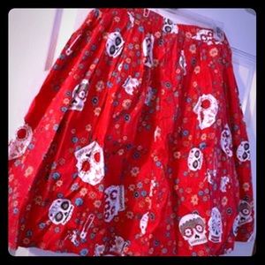 Red skirt day of the dead skull print